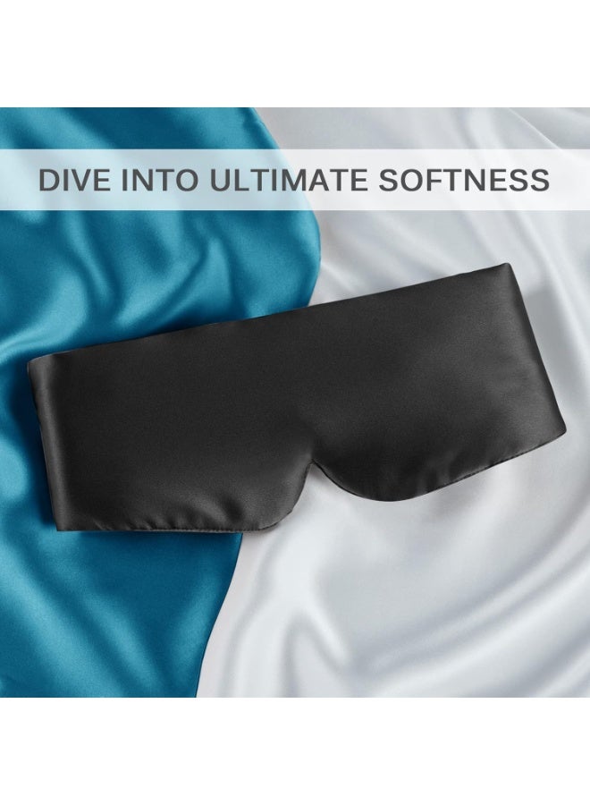 100% Mulberry Silk Sleep Mask Eye Mask for Man and Woman with Adjustable Headband, Full Size Large Sleep Mask & Blindfold for Total Blackout for All Night Sleep, Travel & Nap- Black - Image 3